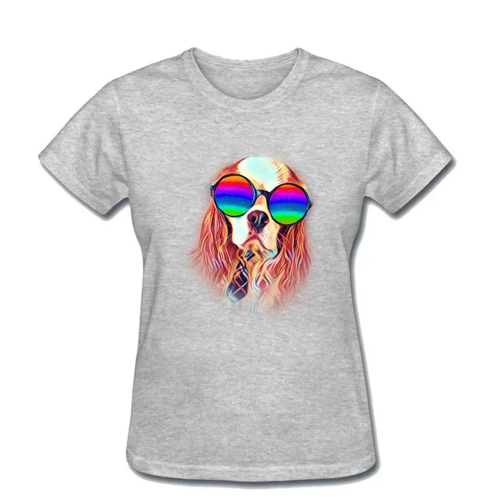 Футболка женская белая спортивная мода хип-хоп 100% хлопок 766 кавалер Кинг чарльз