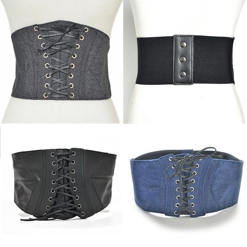 

Black Gothic Pu Leather Corset Wide Waistband Slimming Body Belts for Women Elastic High Waist Belt Ladies Clothing Hot Sale