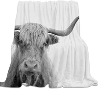 flannel fleece bed blanket soft throw blankets for sleep grey animal highland cow pattern lightweight blankets