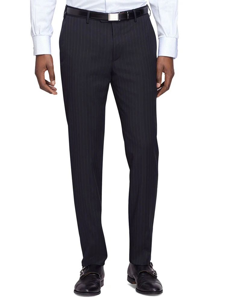 Темно-синий мел в полоску мужской костюм на заказ темно-синий классический