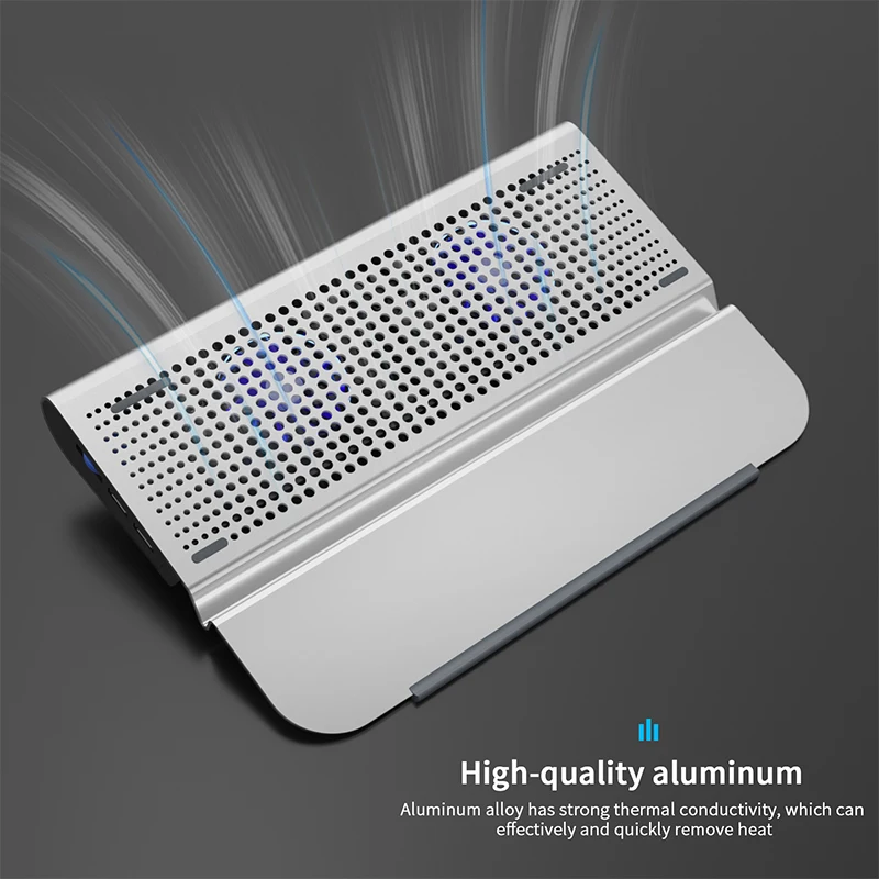 aluminum gaming laptop cooler silent fan portable cooling pad for macbook air pro 11 12 13 14 15 inch alloy bracket 2 usb ports free global shipping