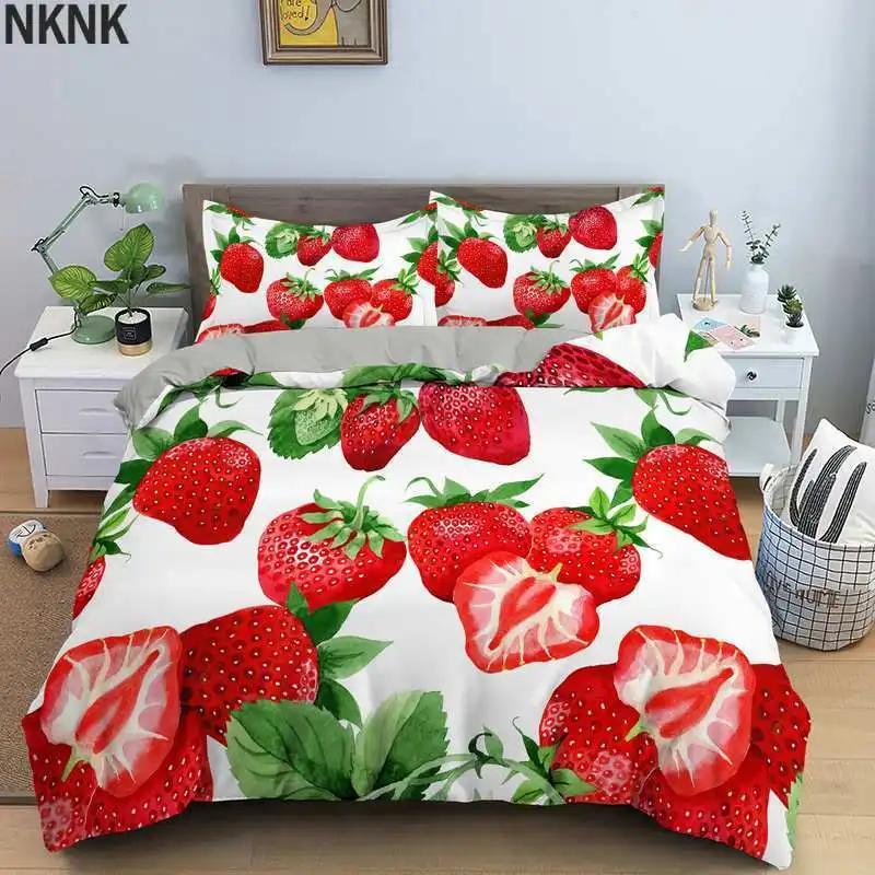 

Nordic Style Strawberry Patterns Quilt Covers Set 2/3Pcs Bedding Comforter Cover Duvet Cover+ Pillowcase Bed