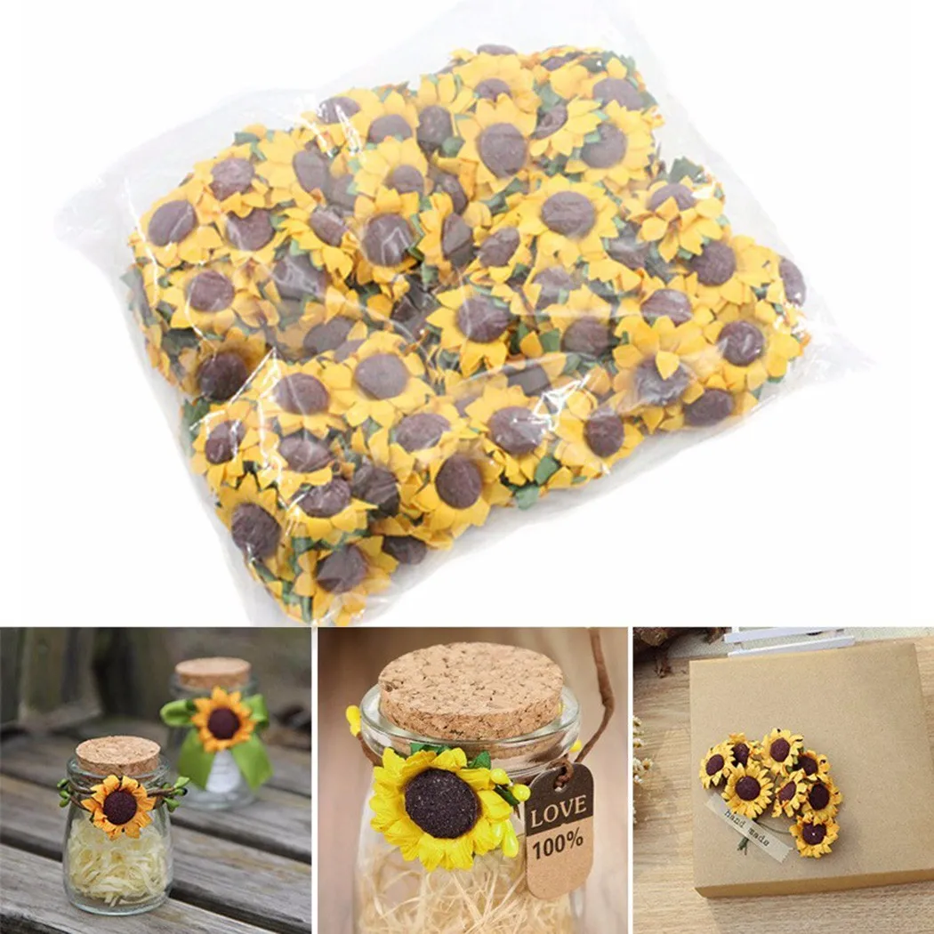 

100PCS Homemade Sunflower Simulation Paper Sunflower For DIY Wedding Party Home 100% Brand New And High Quality