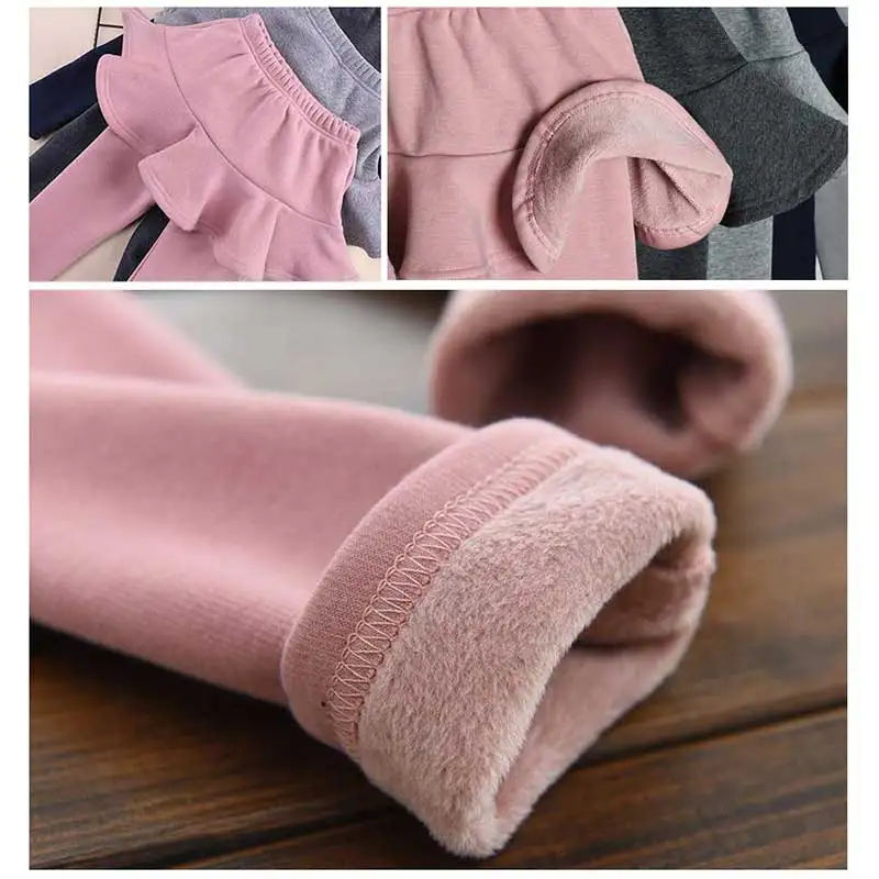 Mallas forradas de lana para ni&ntilde;as peque&ntilde;as, Leggings con falda de volantes, c&aacute;lidos, sin pies, Invierno-4