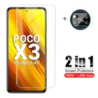 Чехол из закаленного стекла 2 в 1 для Xiaomi Poco X3 NFC Xiami poco x3 pro Xiomi pocco x3 nfc Poco M3 Pro 5G F3 Защитная пленка для объектива камеры