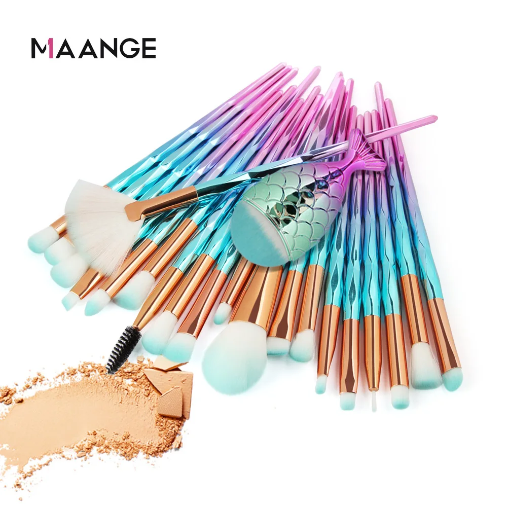 

MAANGE 20 Pcs Colorful Makeup Brush Set Powder Eyeshadow Blending Eyebrow Make Up Brushes Synthetic Beauty Eye Makeup Tools