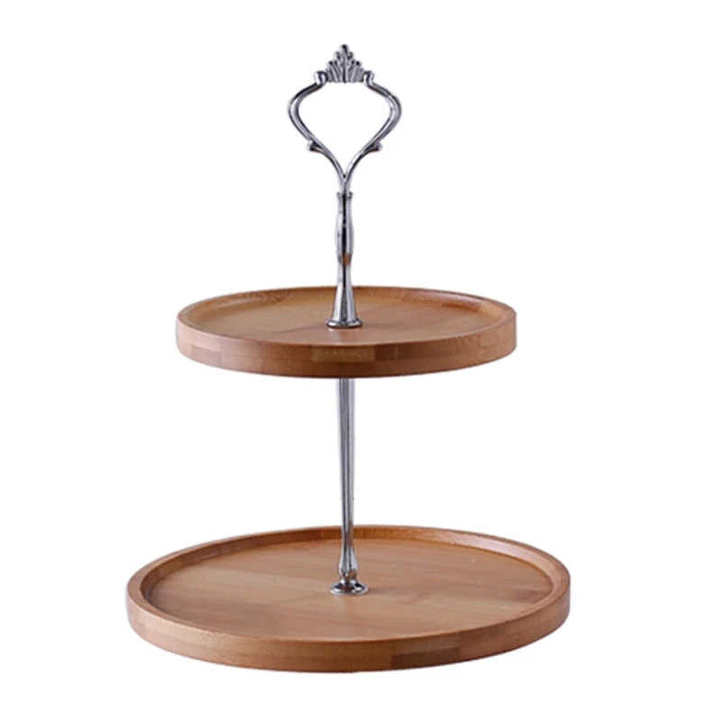 Двухуровневая бамбуковая подставка для кексов десертная тарелка контейнер