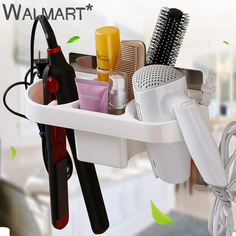 

Plastic Multifunction Bathroom Storage Shelf Hair Dryer Holder Shower Organizer Self-Adhesive Wall Mounted Shampoo Straightener