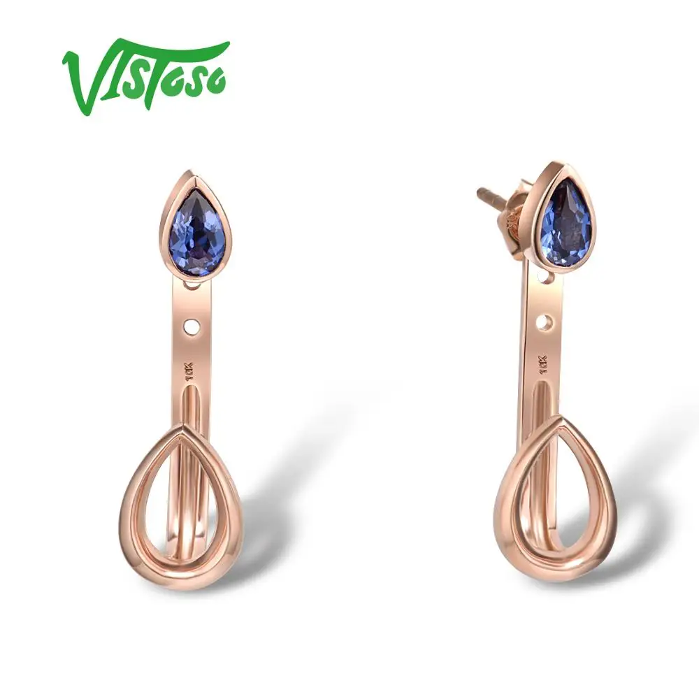 VISTOSO чистый 9K 375 розовое золото серьги для Для женщин спереди и длинное сзади