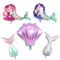mermaid party aluminum foil balloons kids birthday party mussel baby shower decor helium globos under the sea gift ball