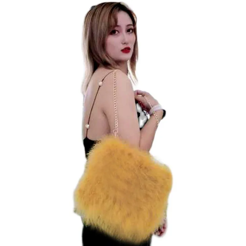 Fashion Crossbady Bag Women Plush Soft Casual Shoulder Messenger Real Ostrich Feather Female Handbag Drop Shipping