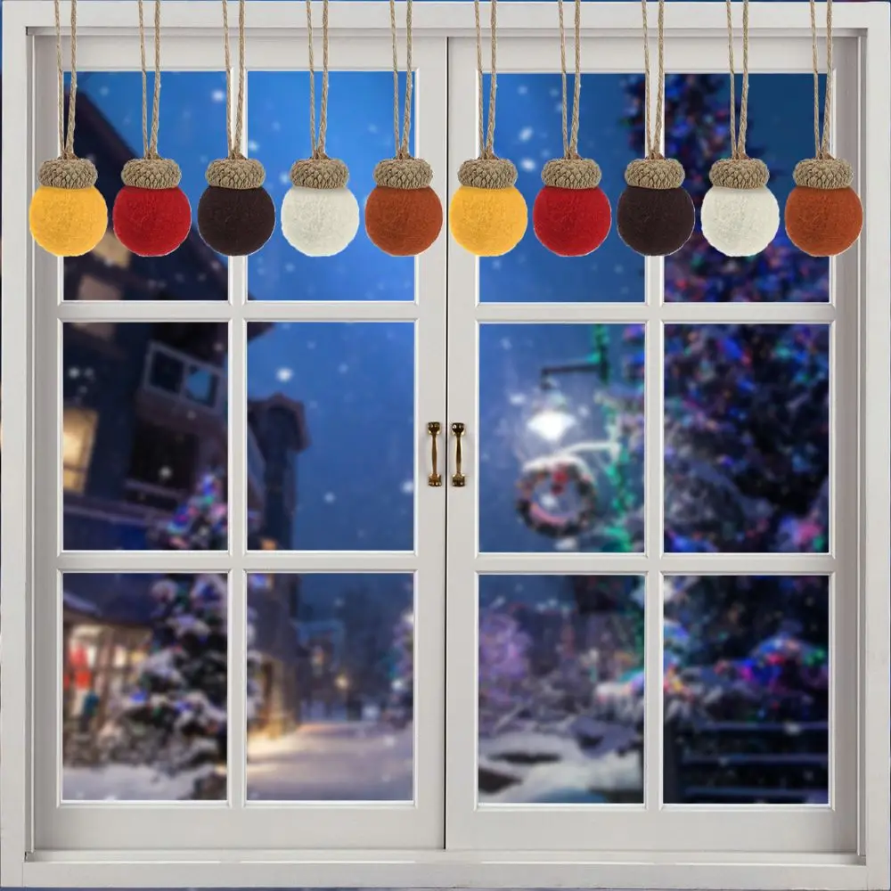 

6pcs New Year Hanging Ball Pine Cones Party Decoration Pendant Xmas Tree Ornament Thanksgiving Decor Wool Felt Acorn