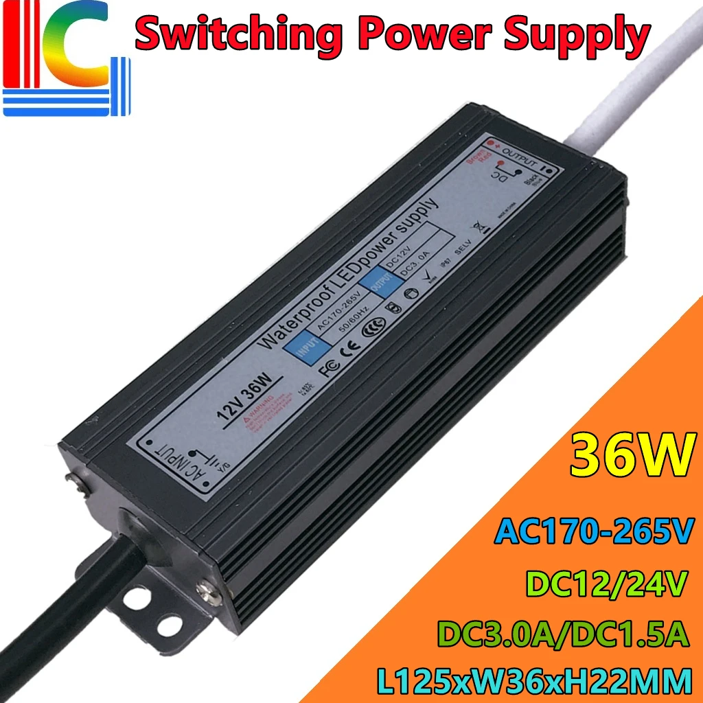 Водонепроницаемый Импульсный источник питания 36 Вт IP67 12 В 24 для ленты ограждения