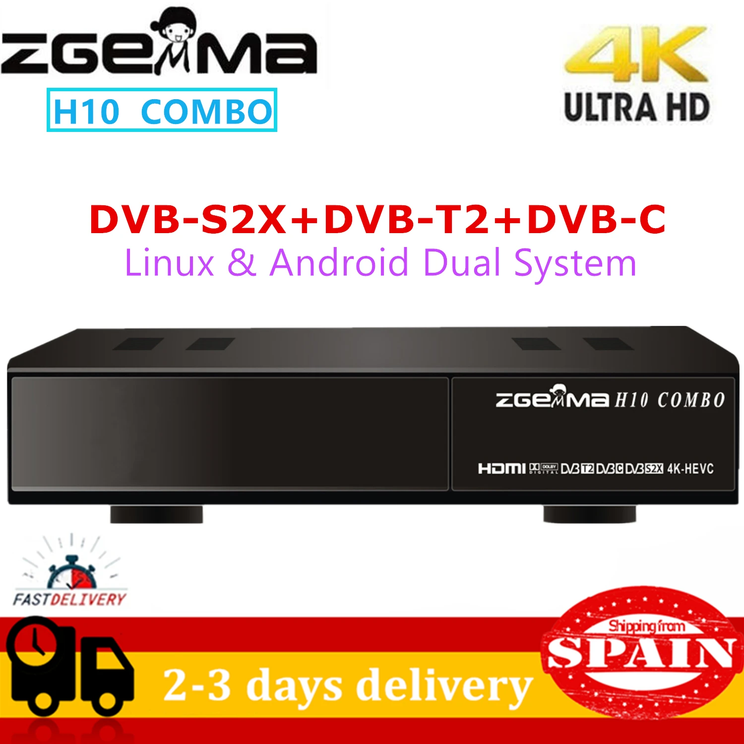 Verkauf ZGEMMA H10 COMBO Linux + Android DVB-S2X + T2/C 4K UHD Bauen In 300M WiFI Bluetooth Satellite Receiver Unterstützung Android Apps