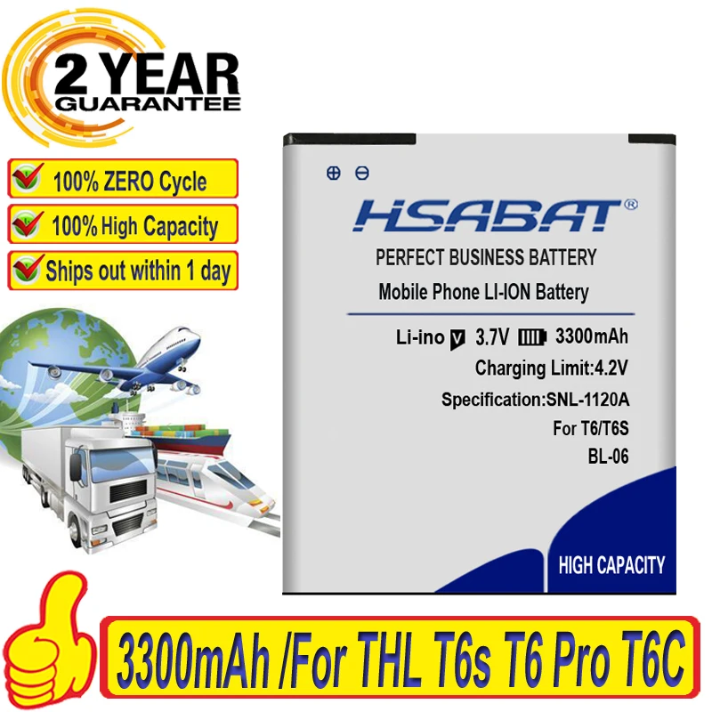 Аккумулятор HSABAT для мобильного телефона 3300 мАч THL T6s T6 Pro T6C DEXP S Ixion ES2 5