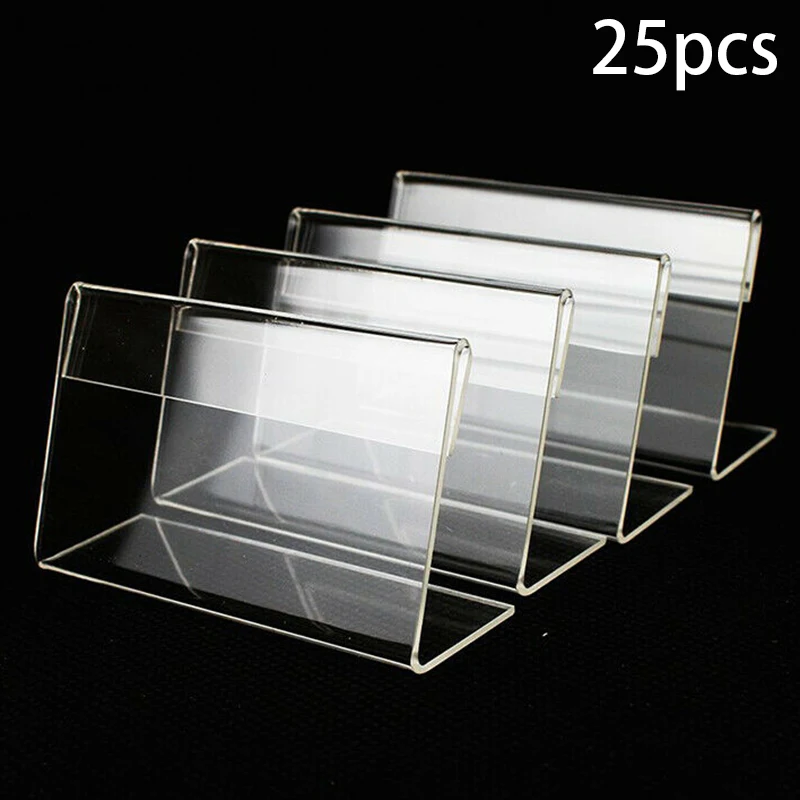 25 Pcs 6*4cm Acrylic L-shaped Price Tag Display Holder Rack Label Stands Tool For Home Decoration Accessories