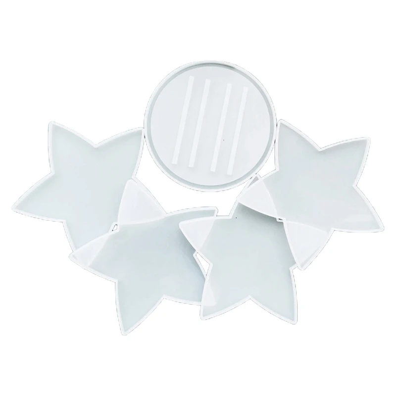 

87HC 5 Pcs/Set Five-pointed Star Coaster+Cup Mat Holder Epoxy Resin Mold Mug Pad + Storage Base Silicone Mould DIY Crafts Tools