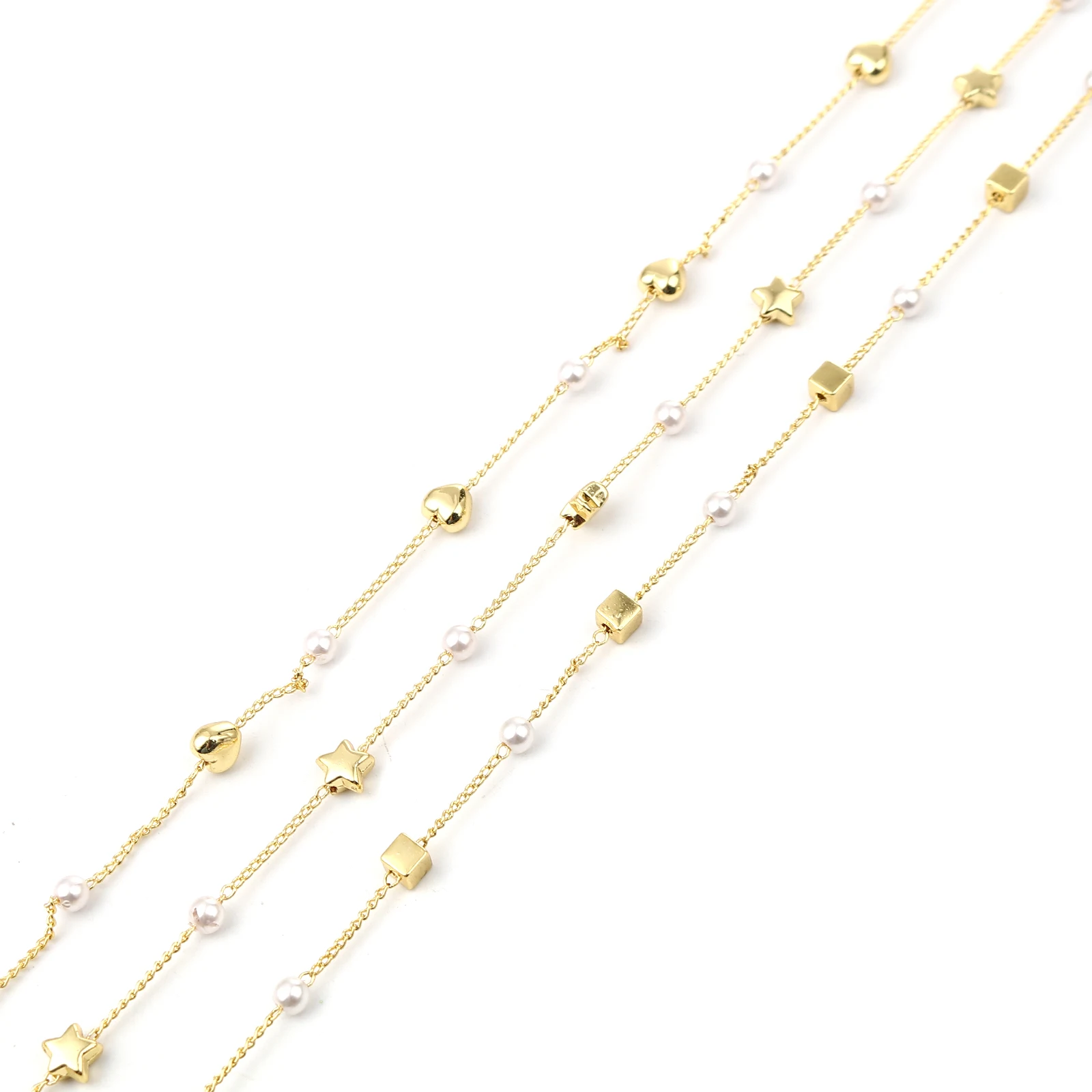 

DoreenBeads Gold Color Copper & Acrylic Imitation Pearl Link Cable Chain Findings Square/Heart/Star CCB Beads DIY Jewelry , 1M