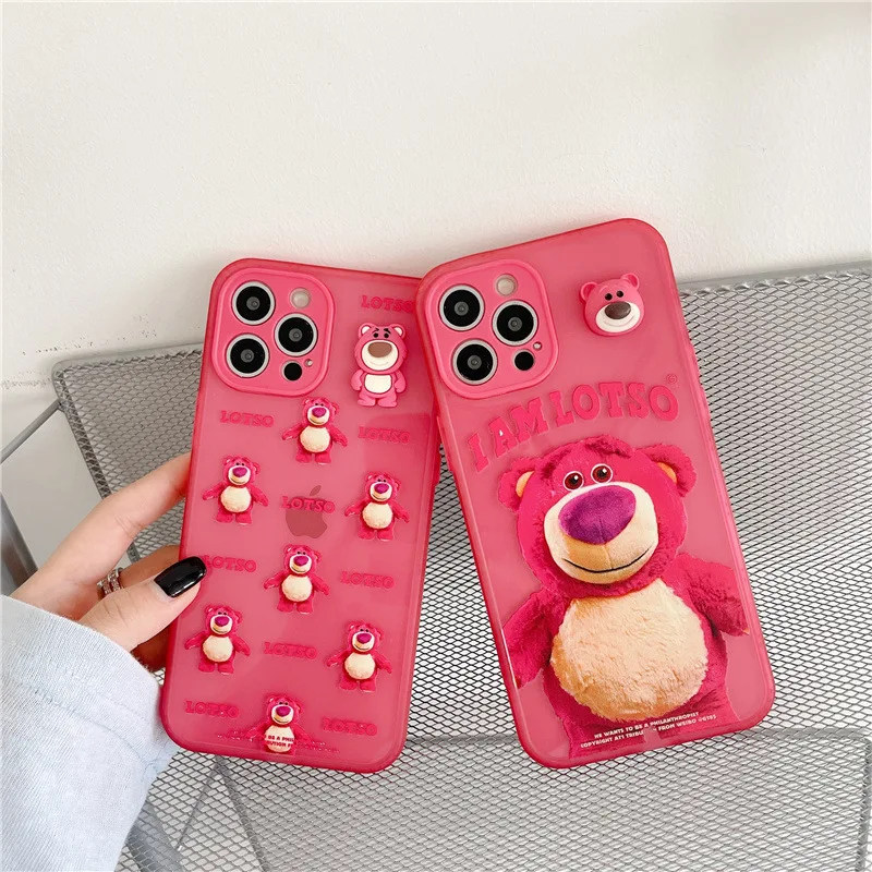 

3D Lotso Disney Anime Cartoon Cute Bear phone Case for iPhone 11 12 Pro Max X XR XS MAX Silicone Protect Cover Shell Wholesale