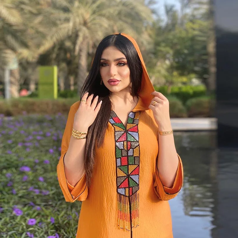 Muslim Women's Robe 2021 Autumn Wwinter Maxi Hooded Long Sleeve Jalabia Dubai Arabic Kaftan Evening Dress Islamic Closed Abaya
