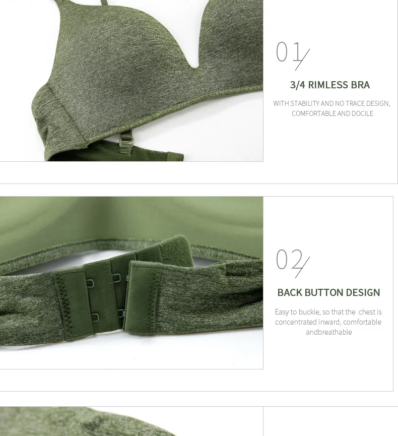 Green Camouflage Vest-Style Female Sexy Bra Small Chest Gather Sexy Lingerie Front Buckle Without Steel Ring No Trace Underwear