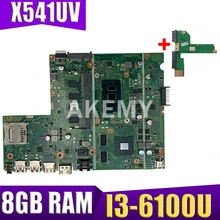 Akemy New For Asus X541UVK X541UJ X541UV X541U F541U R541U motherboard laptop motherboard W/ 8GB RAM/I3-6100U/6006U GT940M