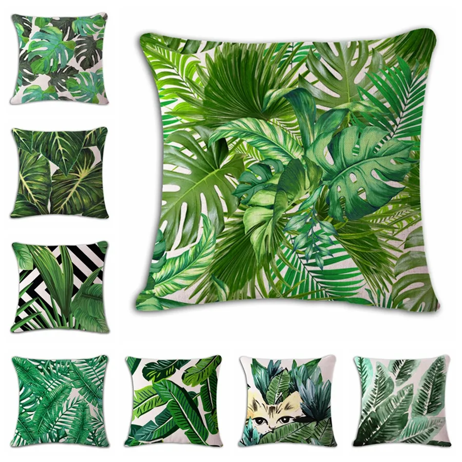 Зеленые листья чехлы на подушку тропические растения кактус ананас пальмовых
