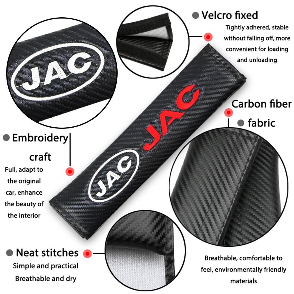 VEHICAR 2PCS Car Seat Belt Cover Safety Pad Carbon Fiber For JAC Logo Knitting Protector Shoulder Accessories | Автомобили и