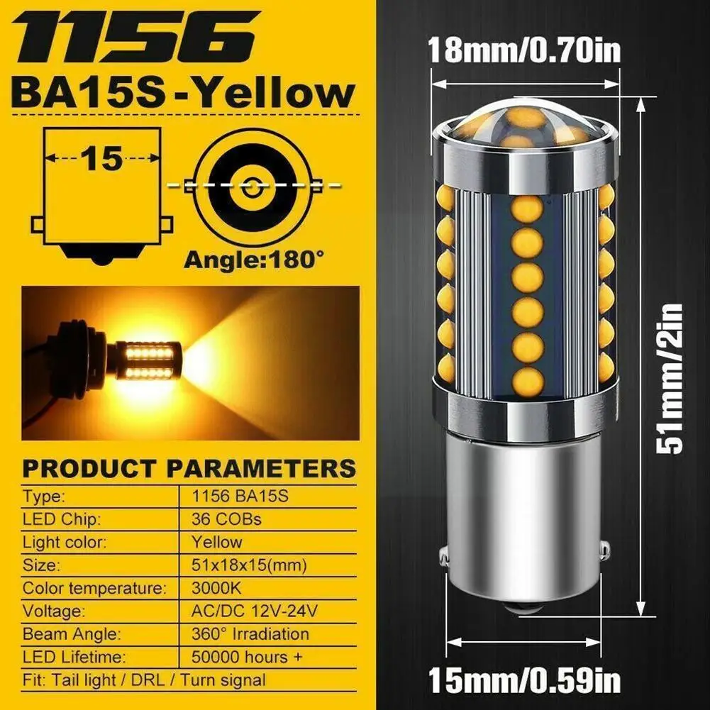 

1 шт. 1156 BA15S COB светодиодный ная лампа кукурузные лампы для автомобильного сигнала поворота яркий ультра желтый свет Янтарный 3000K R6W0