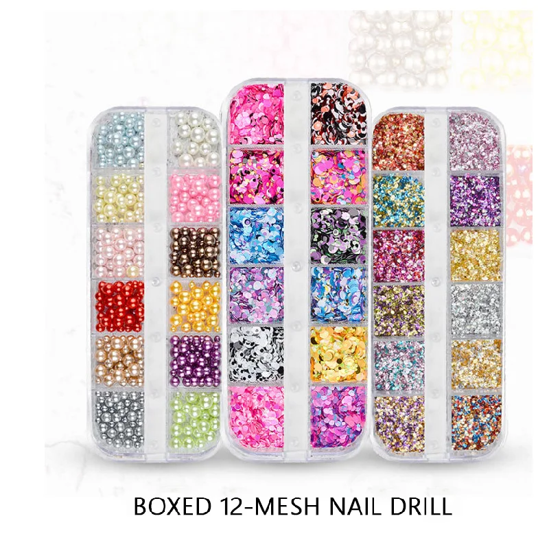 1 Box Multi Size 12 Mesh Glass Nail Rhinestones Mixed Colors Flat-back Strass 3D Charm Gems DIY Manicure Art Decorations | Красота и