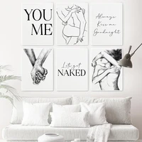 black white hand canvas painting always kiss me goodnight you me quotes wall art poster fashion picture couples lover room decor