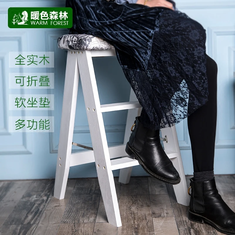 Простой складной табурет из цельного дерева домашний интерьер креативный