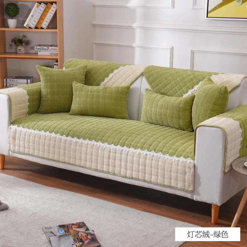 Вельветовый чехол для дивана нескользящее покрывало в клетку утолщенное