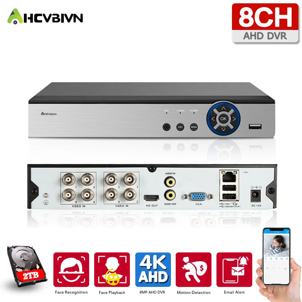 HD 4/8 каналов 8MP CCTV AHD DVR рекордер 5MP распознавание лица система безопасности 4K