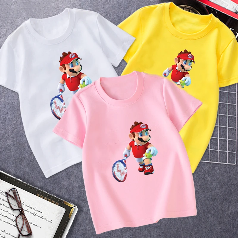 

Summer Children's Baby Tops 4-14T Youth Fashion Print Cartoon Kids T-Shirts Super Mario Cartoon Casual Short-Sleeved Tops