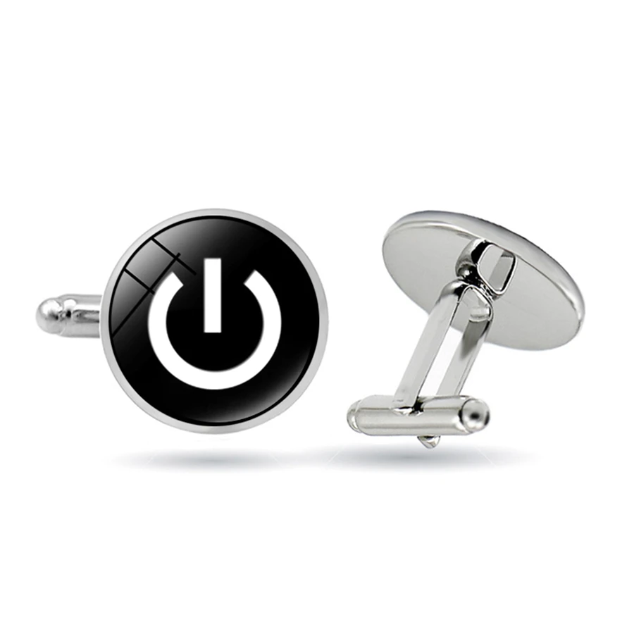 Кнопка питания запонки-компьютеры символ Синяя кнопка переключатель запонки Tech