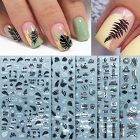 1pc summer 3d stickers for nails designs laser black white flower leaf series decorations sliders nail art sticker decals
