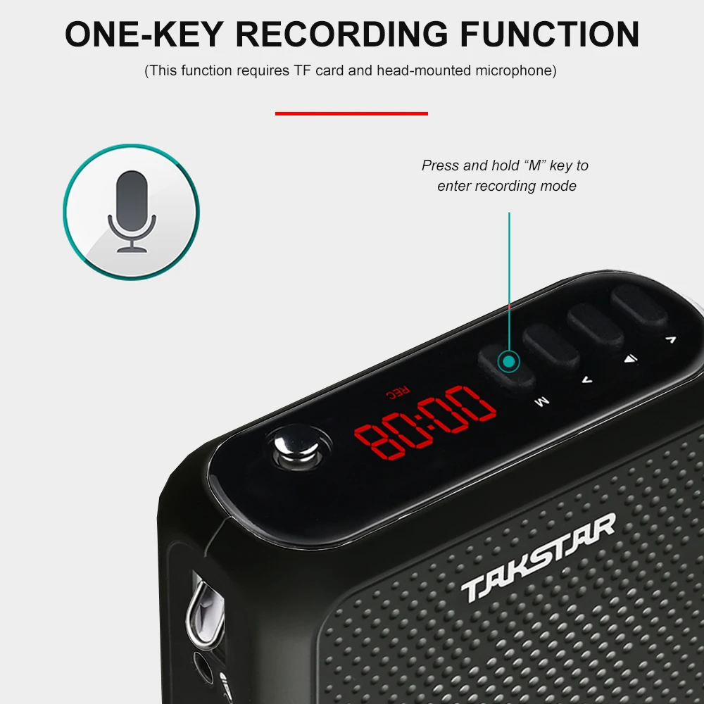 

TAKSTAR Portable Voice Amplifier Rechargeable Mini Voice Amplifier & MP3 Player & FM Radio & Recorder with Wired Microphone