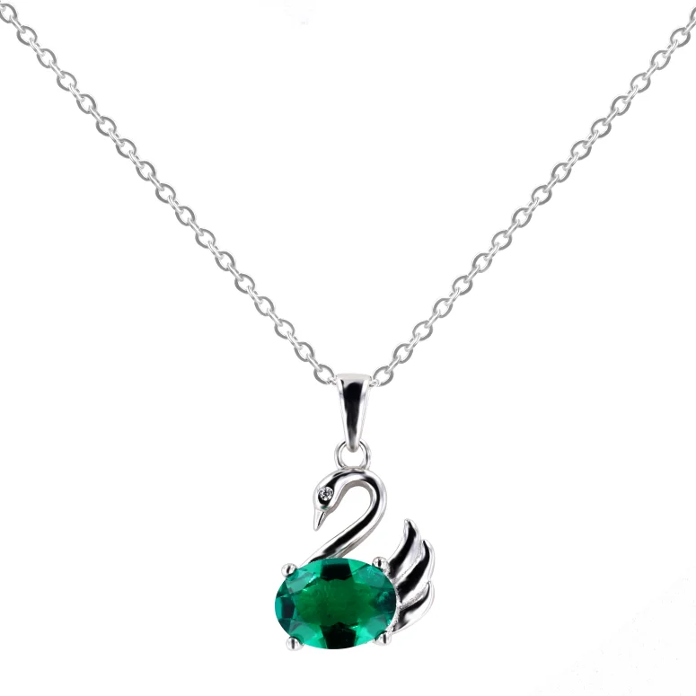 

925 Silver Oval shape 6*8 Emerald Women's Necklace Pendant Gift swan necklace