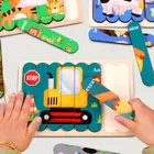 3D Деревянный пазл с мультяшными животными, игрушки Монтессори, двусторонняя полоса, детская головоломка для детей