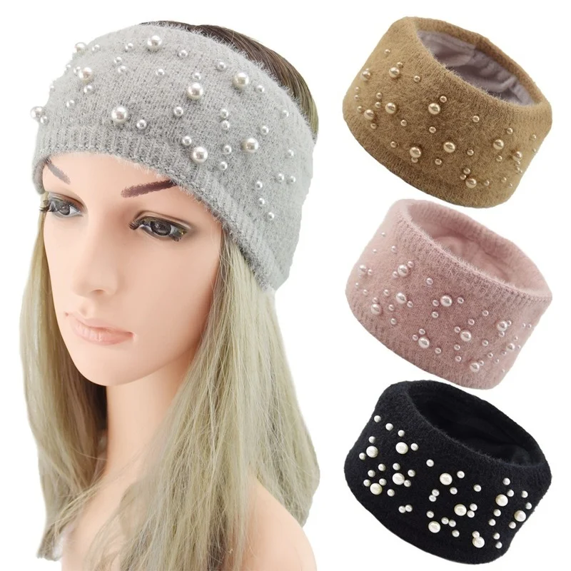 

Knitted Pearl Hair Band Imitation Mink Hair Woven Headgear Warm Wool Headband Autumn And Winter Hair Korean Hair Accessories 358