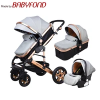 eu warehoue 3 in 1stroller baby luxury baby stroller high landscape baby carriage pu material with car seat