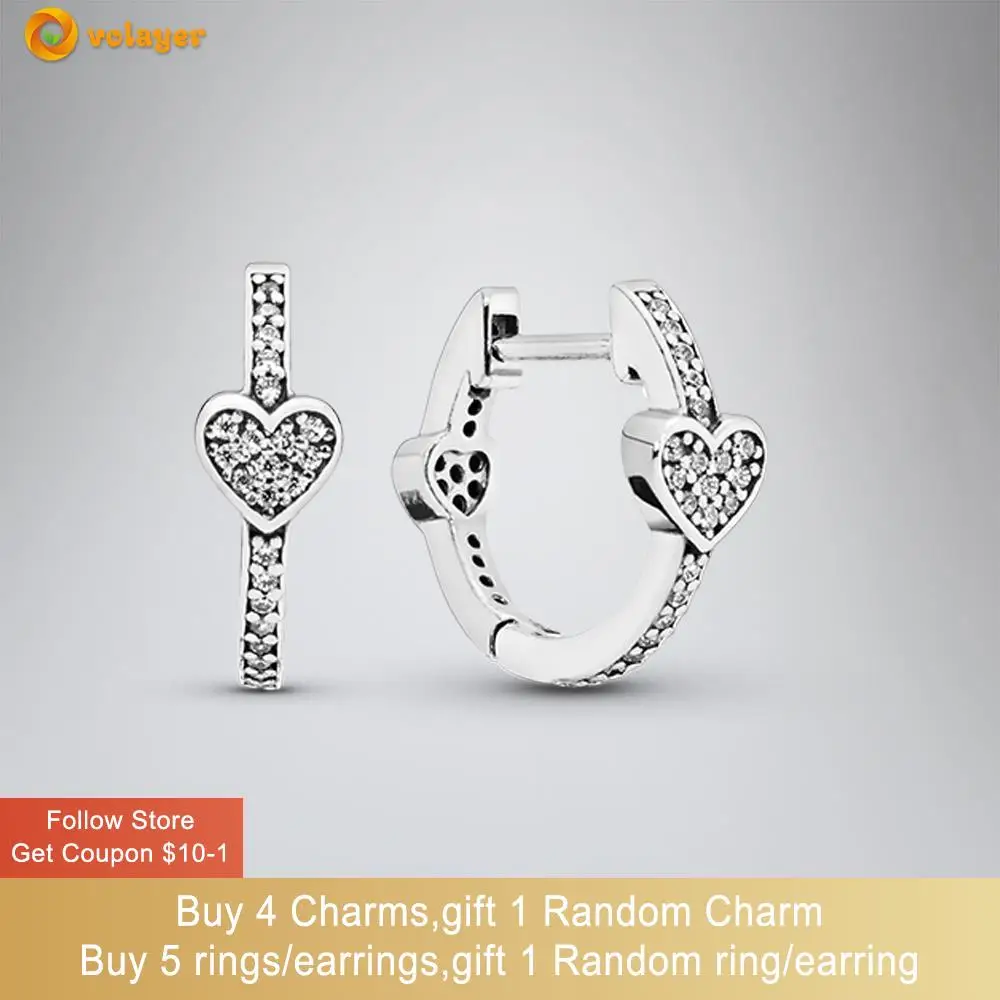 

Volayer 925 Sterling Silver Earring Pavé Heart Hoop Earrings Cubic Zirconia Statement Stud Earrings Women Earrings Gift
