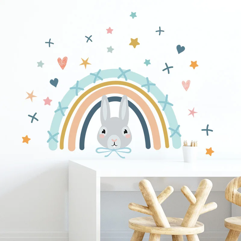 Мультяшные радужные наклейки на стену для детской комнаты спальни гостиной