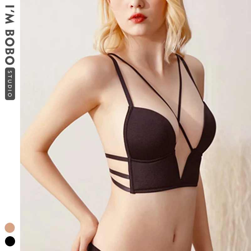 Сексуальный u образный бюстгальтер с глубоким v образным вырезом без стального