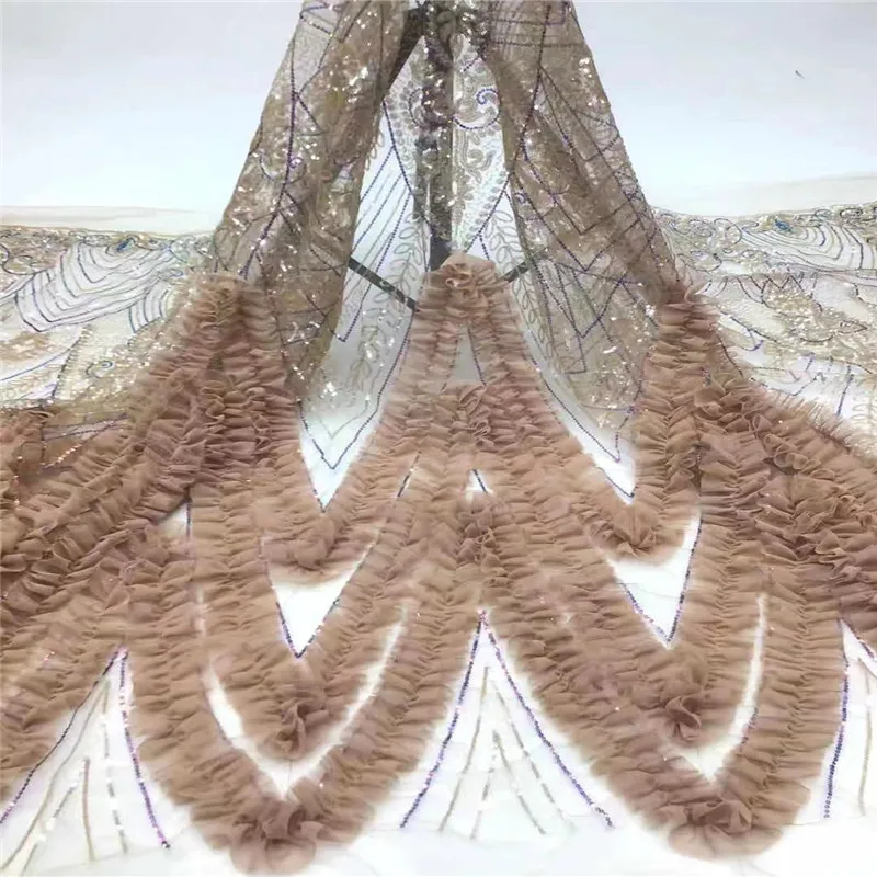 

New 2021 African Sequence lace fabric 3d Flower Mesh fabric French Net lace fabric with Sequins Tulle fabric lace Party