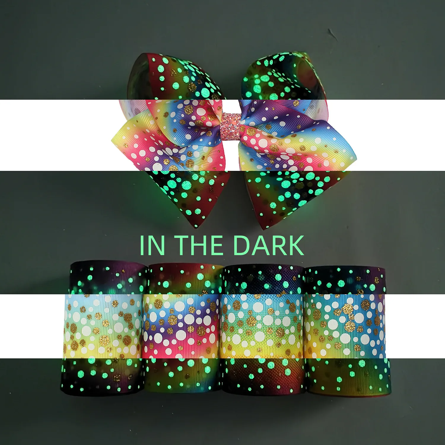 2 ярдов флуоресценции Grosgrain ленты градиент Лидер продаж в Золотой горошек