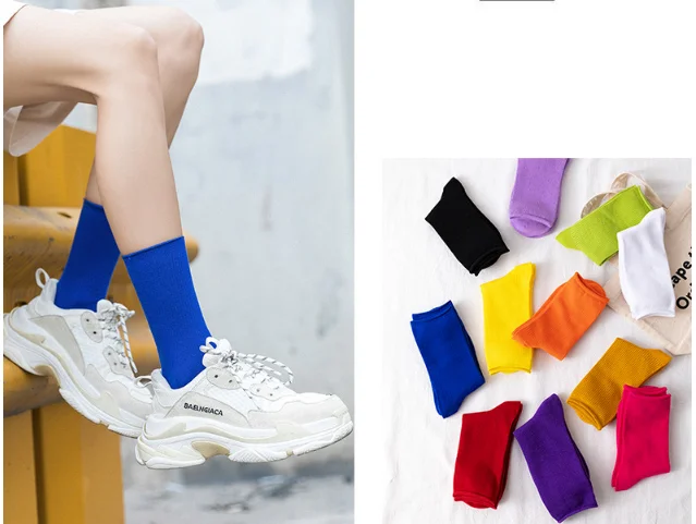 Женские модные однотонные хлопковые носки высокого качества в стиле хип хоп