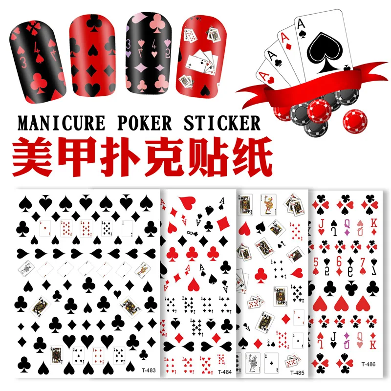 3D наклейки для дизайна ногтей в виде покера игральные карты клейкие украшения