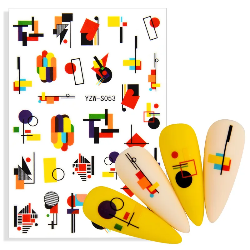 

Colorful Geometric Pattern Designs Nail Stickers 3D Adhesive Sliders for Nails Decorations Decals Manicure Wraps